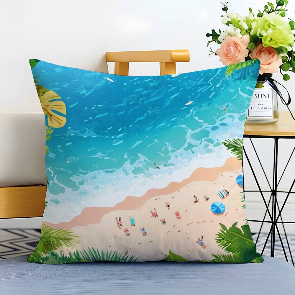 Beach Holiday Beach Style Home Pillow Case Printed Brushed Fleece Pillow Baby Skin-Touch Eco-Friendly Dye-Sublimat
