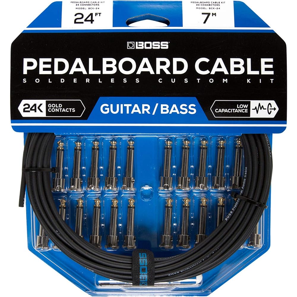 BOSS BCK-24 Solderless Cable Kit 24K Gold Plated Patch Cables for Pedalboard with Tools