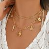 Bohemia Gold Plated Double Layer Shell Necklace For Women Starfish Conch Scallop Pendant Choker Summer Beach Jewelry Accessories