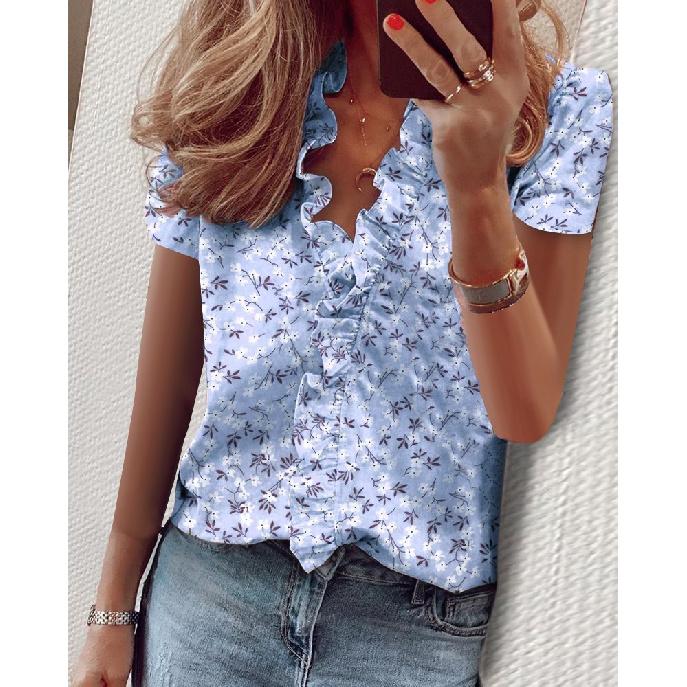 Travel New Women'S Retro Printed Shirt Casual Spring And Summer Breathable Cool Sexy Daily Date Short Sleeved T-Shirt Top