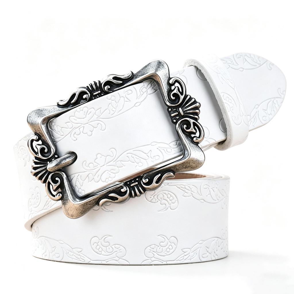 Luxury Retro Palace Style Women's Leather Belt with Butterfly Embossed Carved Buckle