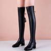 Lange Stiefel Damen Weiches Leder Elastische Stiefel Skinny Hohe Lederstiefel Herbst und Winter Samt Warme Mode Dicke Ferse Kniestiefel