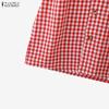 ZANZEA Women Casual V-Neck Short Sleeve Plaid Print Dress