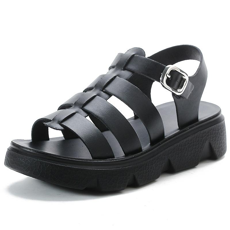 22 new soft-sided leather comfortable sandals spring summer muffin platform casual sandals