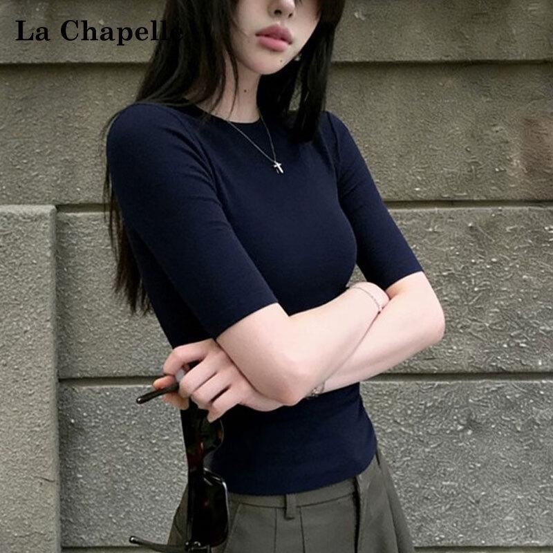 La Chapelle Women's Slim-Fit Crew Neck Half-Sleeve T-Shirt