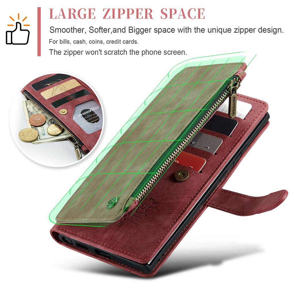 For Samsung Galaxy S24 Ultra Phone Cases with Strap CASEME C30 Zipper Multiple Card Holder PU Leather Cover