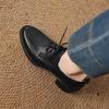 Krazing Pot Sheepskin Autumn Winter Shoes Chunky Heels Size 43 Size 42 Round Toe Lace Up Deep Mouth Retro Fashion Pumps