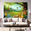 2D Summer Nature Background, Vibrant Flower Meadow & Butterflies Themed Party Backdrop