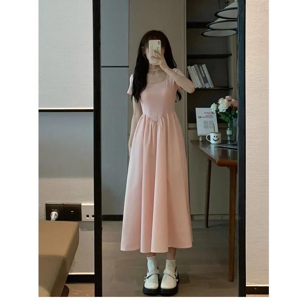 

Розовое платье с квадратным вырезом, детское летнее новое маленькое тонкое повседневное темпераментное платье феи XL- (recommended 110-60kg)