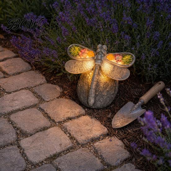 Automatic Dusk to Dawn Light Solar Powered Dragonfly Garden Light, Statue Decorative Courtyard Lamp, LED for Yard Patio Warm