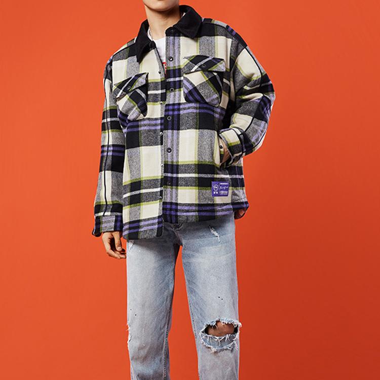 Li Ning Anti-Five Sports Basketball Series Plaid Casual Polo Cotton Jacket Men Jacket Standard-Black AJMQ013-1