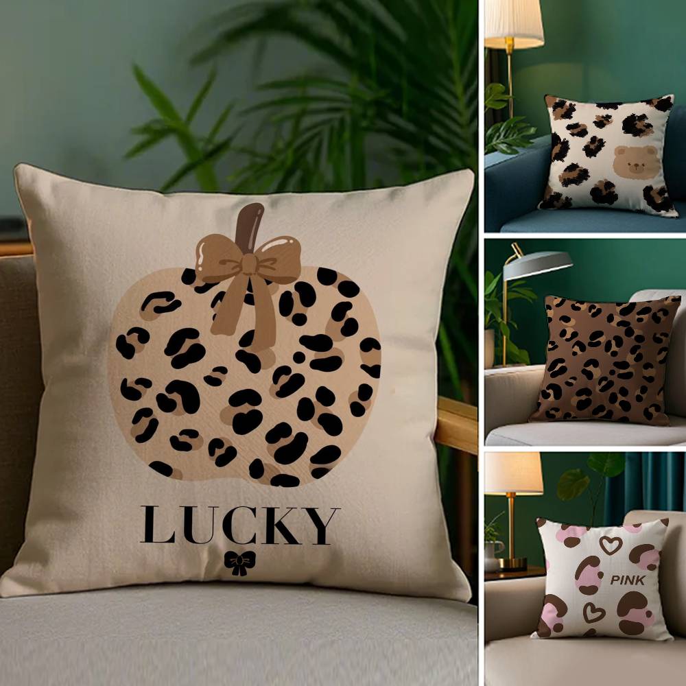 Brown Leopard Print Design Pillow Case Sofa Living Room Bedroom Double-sided Printing Square Cushion Nap Time Cushion Cover