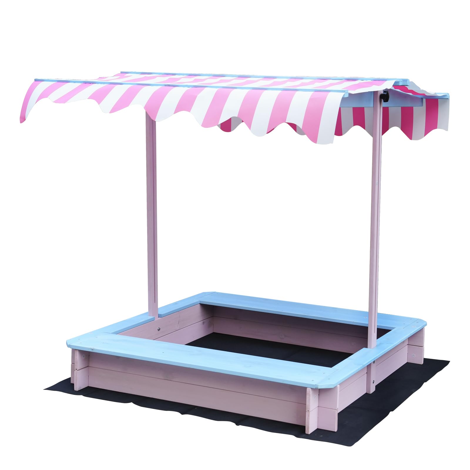 

Закрытая деревянная песочница, Деревянная песочница для детей, Песочная игра, Полосатая крыша с козырьком, Регулируемая высота и водонепроницаемый чехол, Игровая зона для детей, Песок