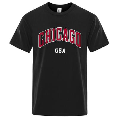 Chicago Usa City Street Letter Printing T Shirts Unisex Women Cotton Shirt Loose Breathable T Shirts Fashion O-Neck Oversized Tops