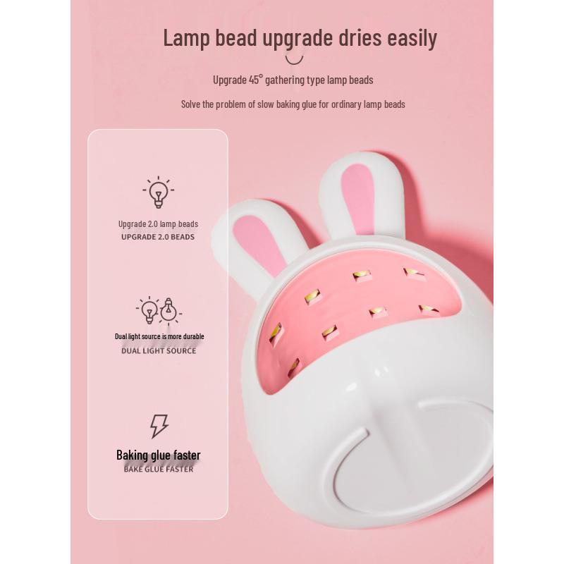 Mini Gel Nail Lamp - Adorable Rabbit Design, Quick-Drying, LED Gel, Won't Darken Hands, Perfect for Home Use