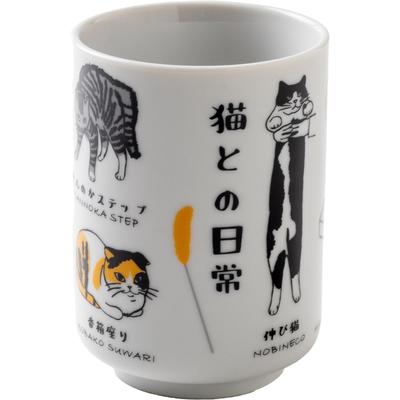 Ippinsha Mino Ware Sushi Teacup, "Everyday Life with Cats," 280ml, MK22160