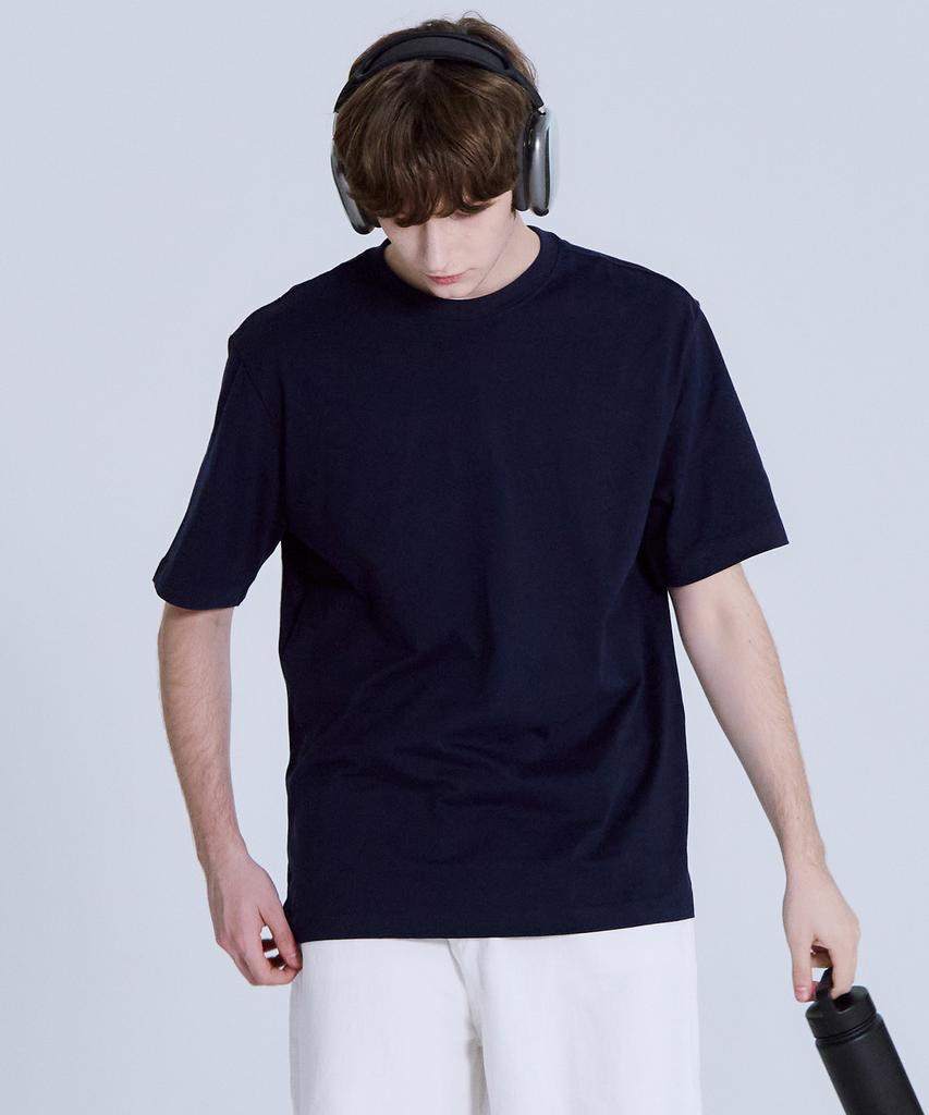 BASIC HOUSE Uni Relaxed Fit Round Neck Short Sleeve T-Shirt Navy Lats0105