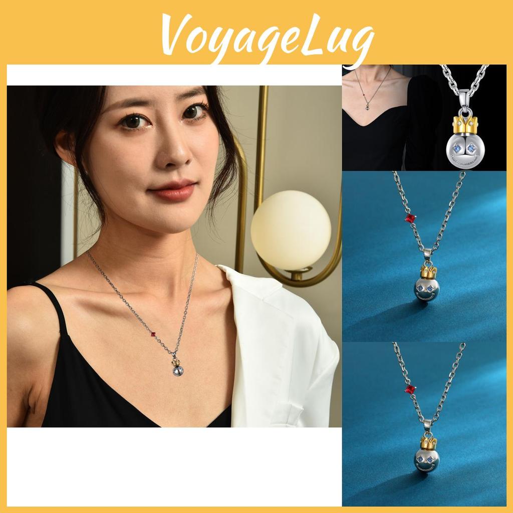 Trendy Titanium Steel Smiley Face Crown Necklace Chic Unisex Accessory For Fashion Lovers