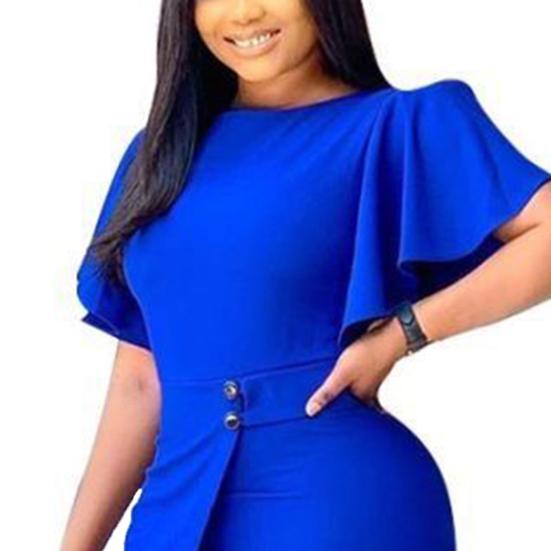 Formal Dress Solid Color Split Hem Summer Slim Crew Neck Dress for Wedding