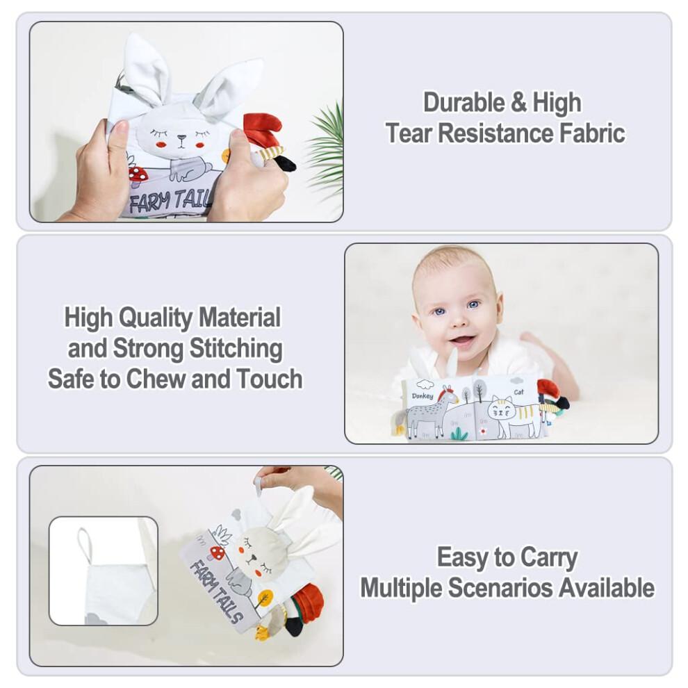 Baby Sensory Book with 3D Touch and Feel,  Contrast Crinkle Cloth Book Stroller Toy Rabbit