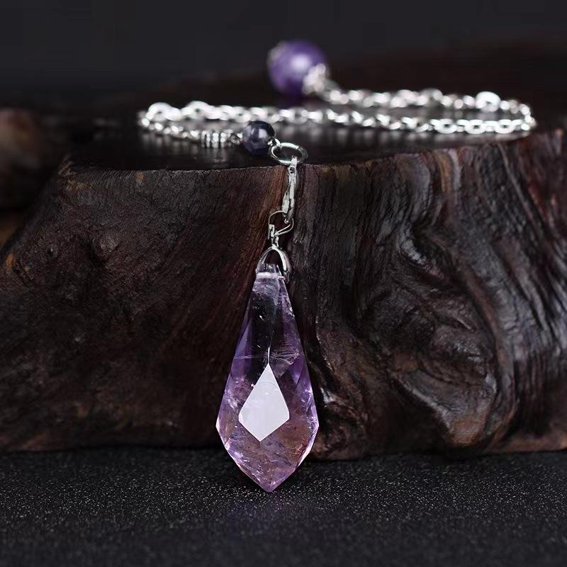 Natural Crystal Pendulum Pendant Beginner Water Drop Retro Purple Citrine Necklace Niche Section Purple Energy