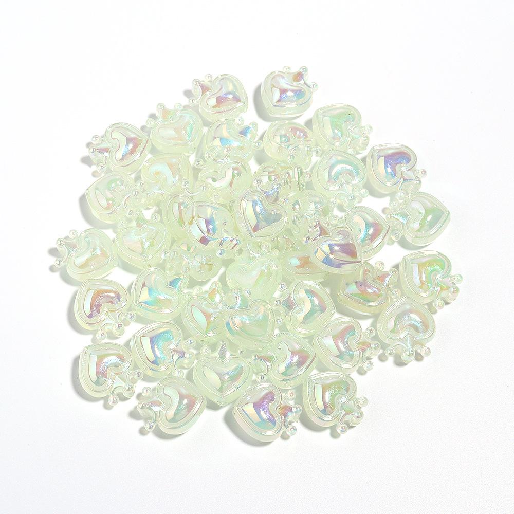 10-Pack Luminous Acrylic Heart Crown Beads for DIY Jewelry Crafting