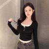 Fake two contrasting T-shirts for women's spring small hot girls with short slim-fitting and thin long-sleeved bottoming shirt and top