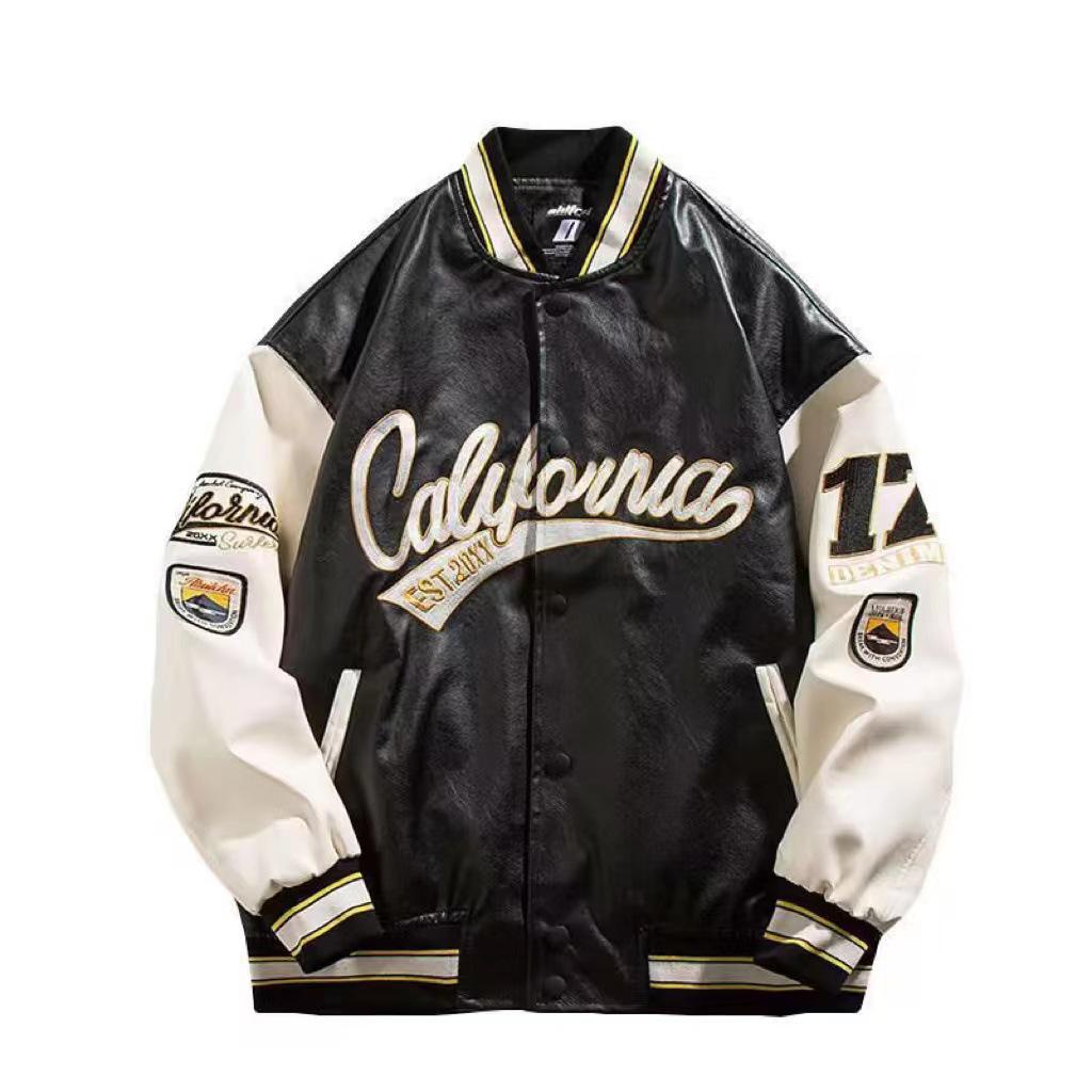 Chaqueta de Béisbol de Cuero PU y Algodón para Hombre, Tendencia Americana - Abrigo de Piloto de Invierno para Parejas, Acolchada Casual.