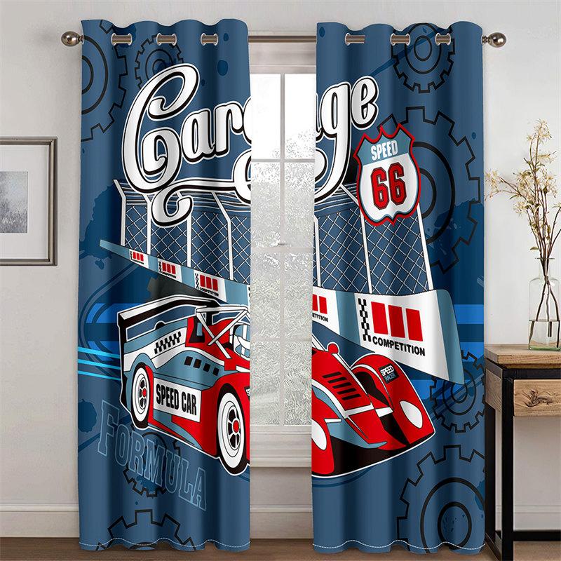 

3D-затеняющие шторы для обрезки классных узоров автомобилей для украшения гостиной и спальни из 2 предметов 100W130H(CM)40x51in&Grommet Top