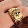 Men Ring Luxury Gold Color Masonic Titanium Jewelry Geometrical Design Crystal Masonic Rings Fashion Jewelry