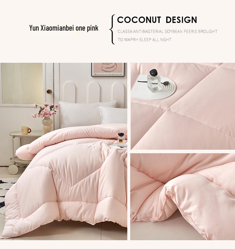 Feather Cotton Quilt: All-Season, Skin-Friendly, Washable, Pure Color, Warm Quilt for Single and Double, Ideal for Dormitory or Home Use.