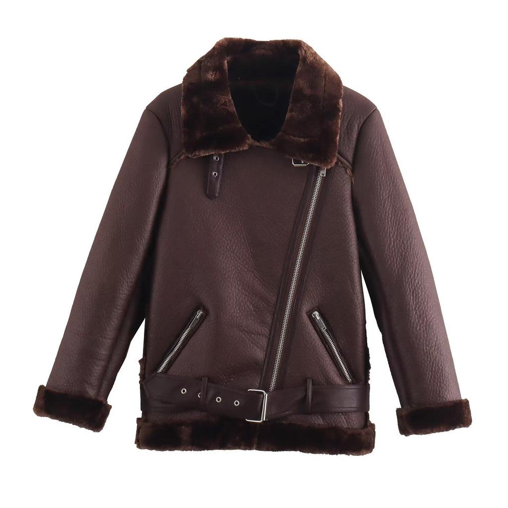 2024 Autumn Women's European and American Black Double-Sided Shearling Jacket, Style 2969241