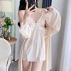 Female Sexy Winter Golden Velvet Pajamas Spring and Autumn Warm Suspender Nightgown Nightgown Two-piece Set Loungewear with Chest Pad