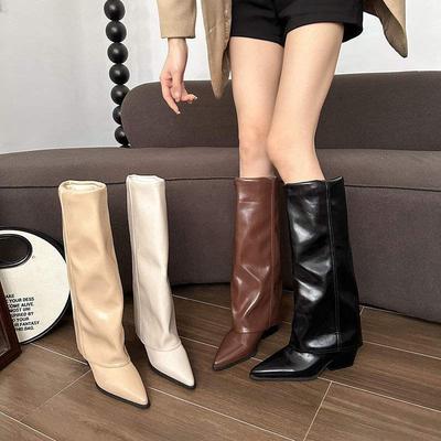 Autumn and Winter Boots But Knee High Boots High Heel Thick Heel Pointed Trousers Boots Retro Western Boots Cowboy Knight Boots