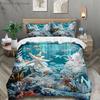 Ocean Coral Reef Bedding Set Blue Sea Life Print Bedding With Duvet Cover & Pillowcases For Bedroom