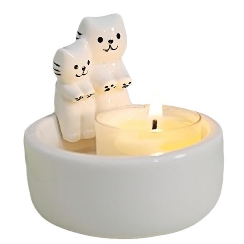 Cartoon Couple Cats Tealight Stand Ceramics Cats Holder Candlestick