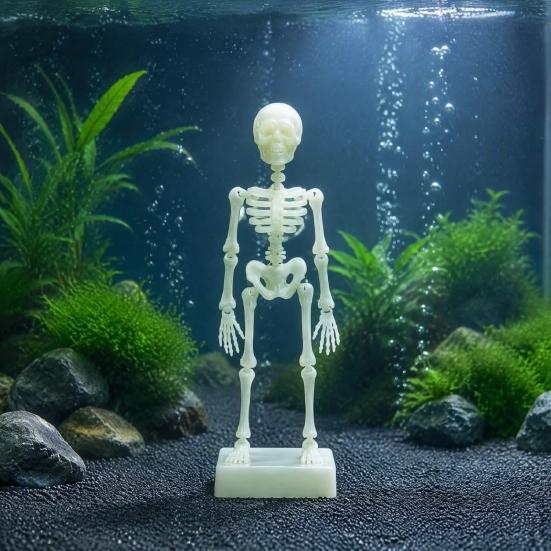 Fish Tank Air Driven Ornament Dancing Skeleton Aquarium Bubbler, 3D Printed Powered Moving Skull Ornament, Halloween Gothic Decorative Bubbler