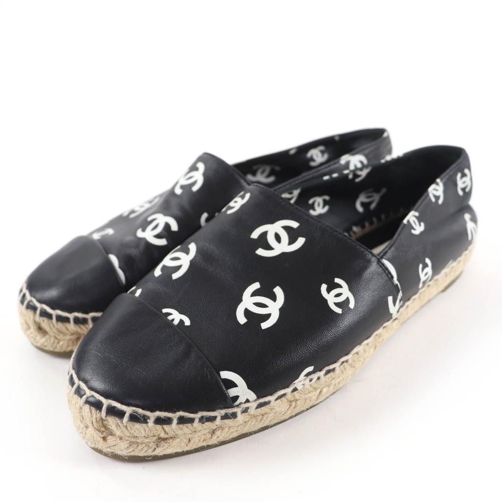 נעלי עור CHANEL נהדרות סימן COCO אספדריל סליפ-און שחור נשים 37 G38628 משומש