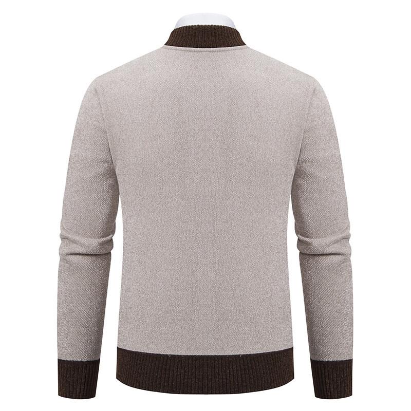 Autumn and Winter Casual Knitted Cardigan Plus Velvet Thickened Men's Baseball Collar Jacket Trendy Sweater Wear