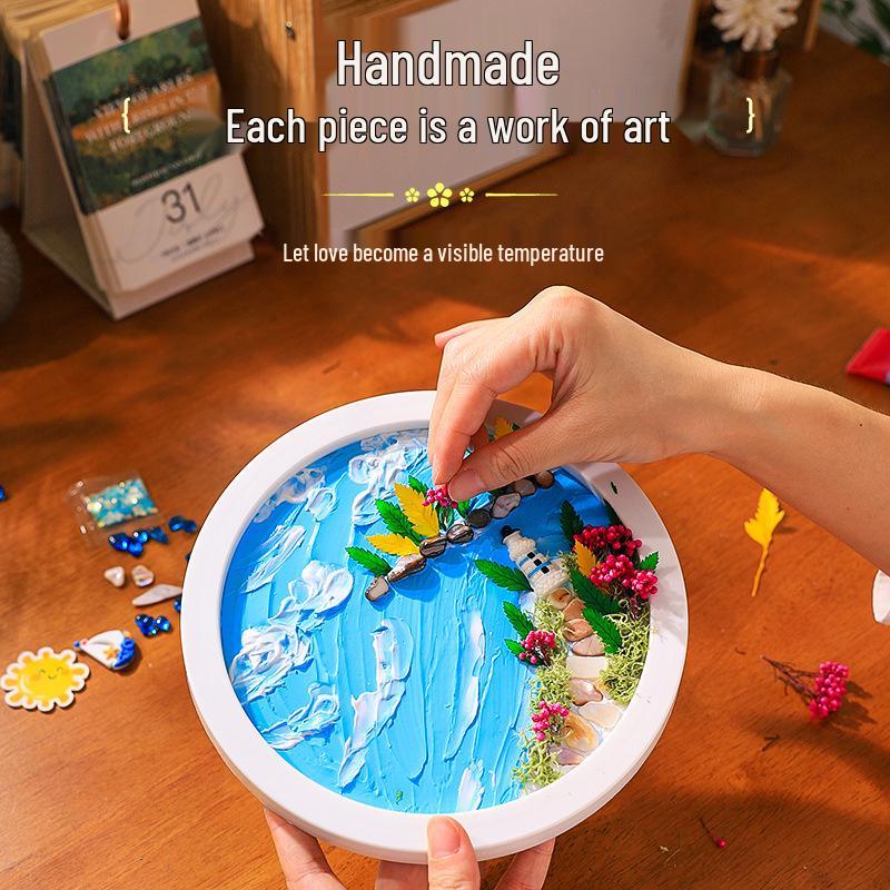 DIY Craft Kit: Textured Painting with Clay, Cream Glue, Round Plate & Photo Frame for Kids' Creative Gifts