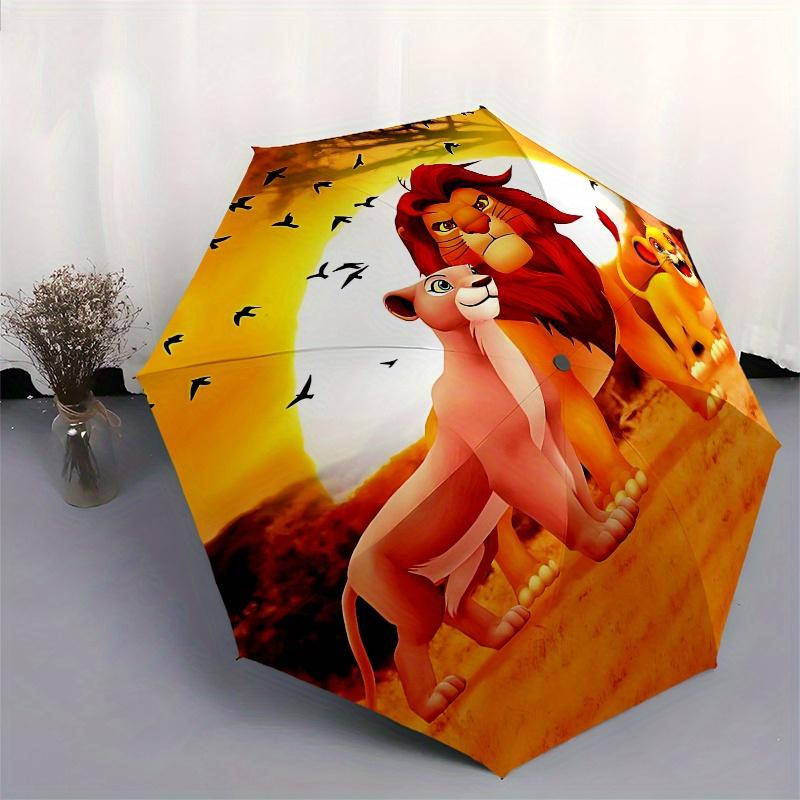 1 Paraguas Plegable Portátil de 8 Varillas Temático del Rey León, Simba, Colorido, Apertura Automática para Hombres y Mujeres, Un Compañero Compacto para Viajes Diarios Adecuado para Lluvias Diarias