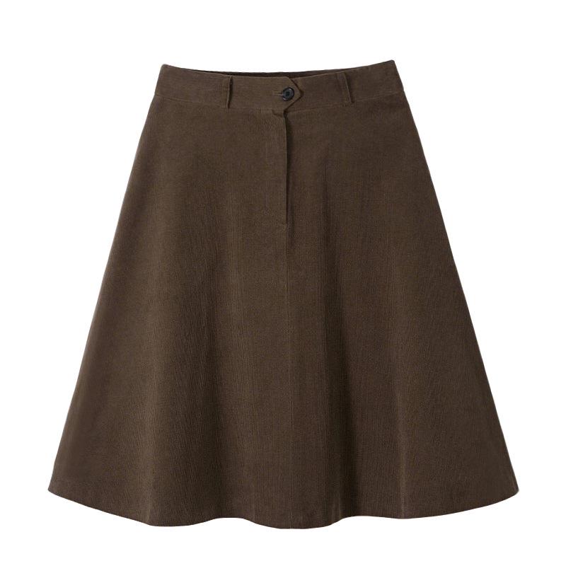High-Waist Retro Corduroy A-Line Skirt - Women's Mid-Length, Autumn/Winter Skirt