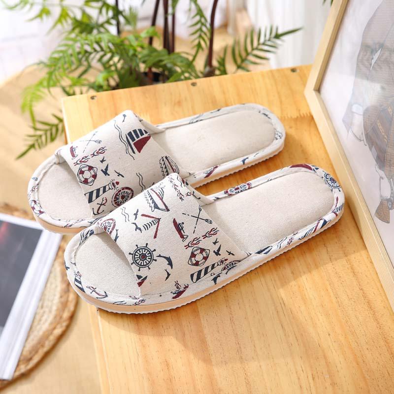 Japanese Style Women's Cotton Linen Slippers - Non-slip, Soft Sole for Indoor Use - Ideal for Summer, Spring, and Autumn.