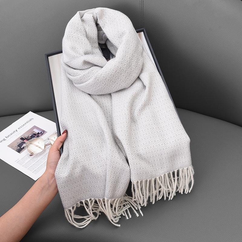 Scarf Women's Autumn and Winter Honeycomb Medium and Long Fringed Shawl Advanced Sense Cold Protection Warm Versatile Couple Student Scarf