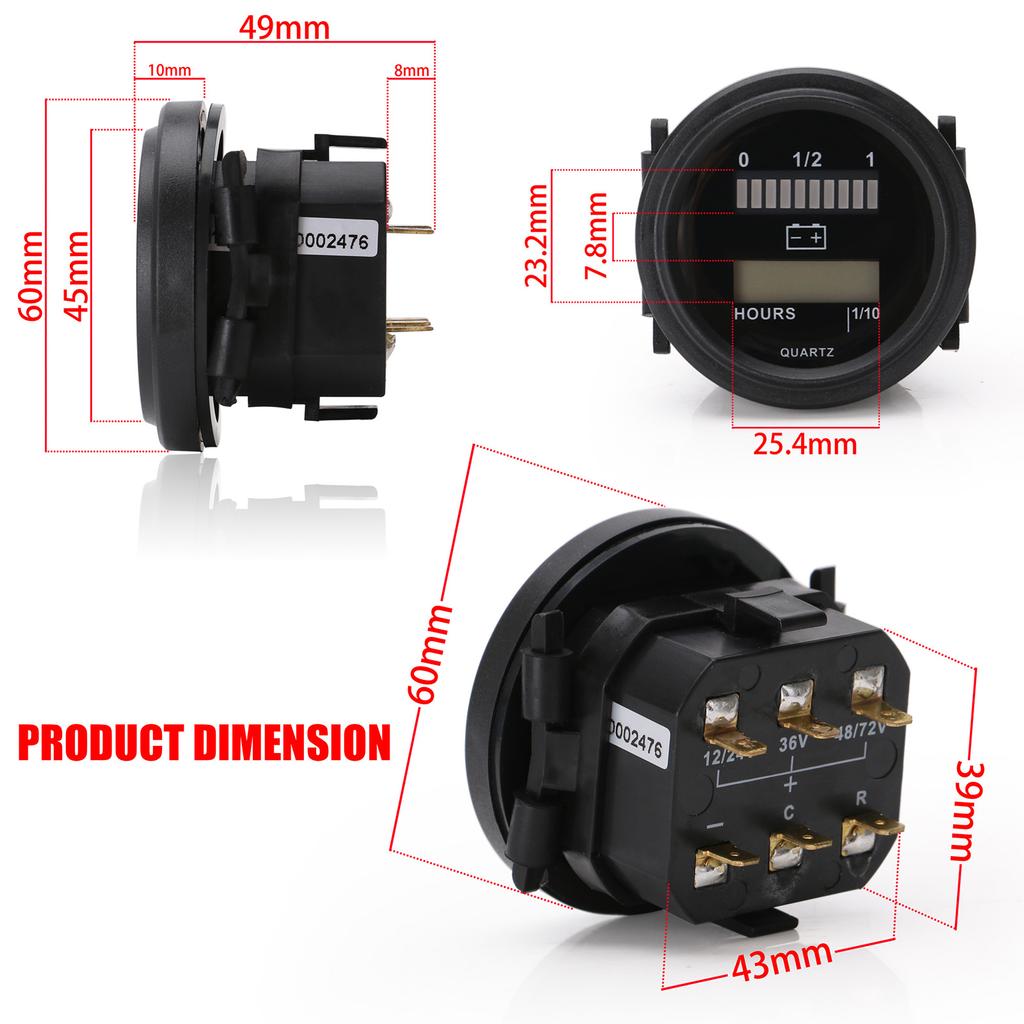 Digitální LCD počítadlo hodin s LED indikátorem baterie Ukazatel 12V 24V 36V 48V 72V