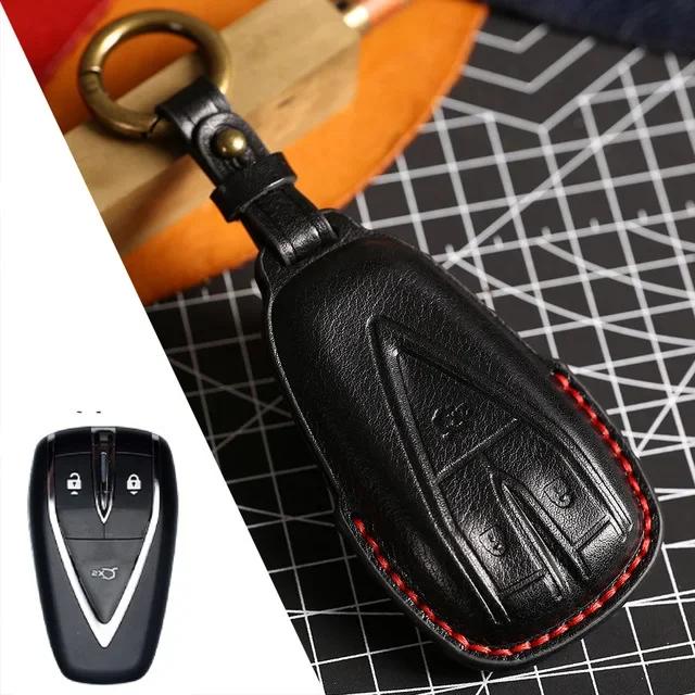 Luxury Leather Car Key Case Cover For Changan 4 Button Unit CS75 X7 Cs55 Cs75plus Keychain Holder Fob Box Keyring Shell Bag