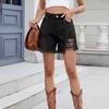 Damen Modische Sexy Einfarbig Gewaschene Denim Fransen Shorts