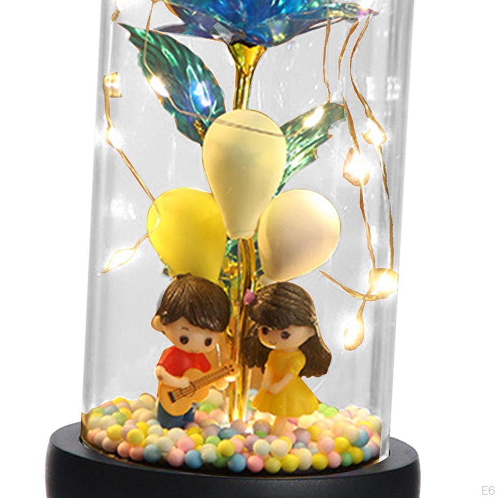 Rose Flower with Glass Cover in Dome Bedside Lamp Creative LED Night Light