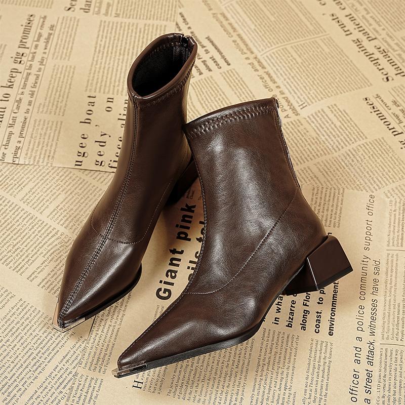 Elegant Women Pointed Toe Luxury Heeled Pumps Fashion Party Woman New Winter Dress Chelsea Boots Mujer Botas