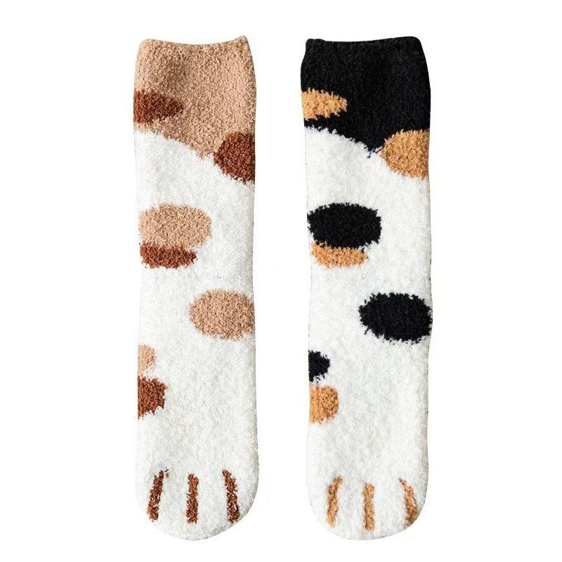 2 Paar/Set Niedliche Tierpfote Korallenfleece Socken Für Damen Herbst Winter Warme Schlafsocken Damen Socken Set calcetines mujer
